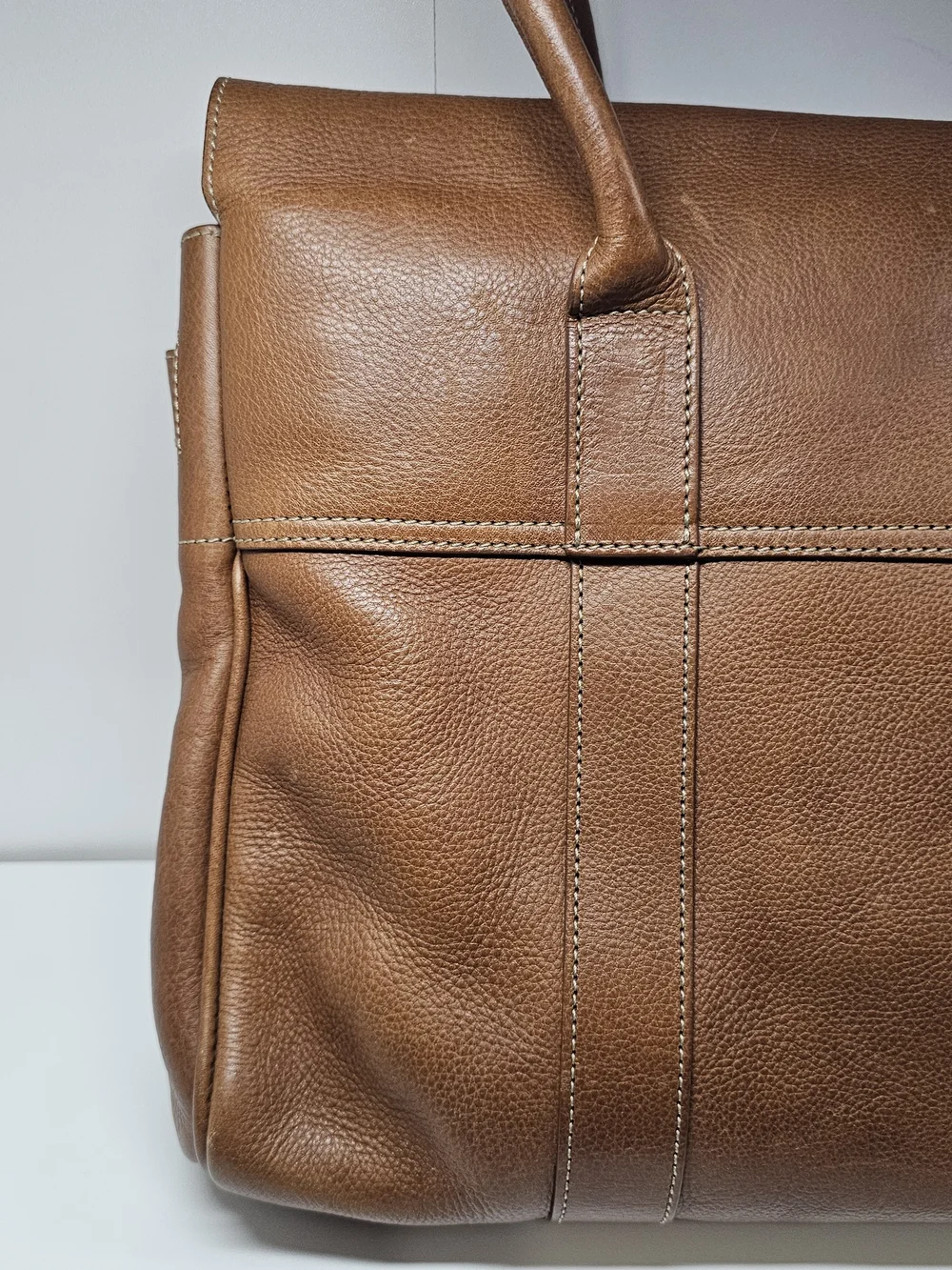 Mulberry Brown Leather Duffel Bag with Gold Hardware